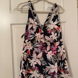 Kona Sol | Tropical Floral Bandeau Tankini Swim Top - Size 2X